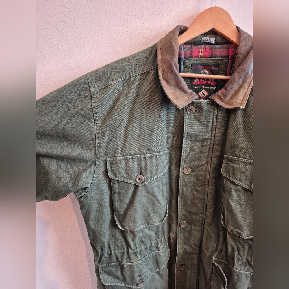 100% Cotton Vintage Barn Chore Jacket With Leather Collar By Wind River Mens Med - Picture 4 of 8